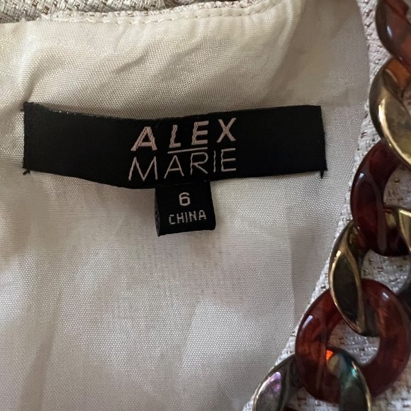 Alex Marie Ivory Tweed Chain Neckline Sleeveless Sheath Dress size 6 - Picture 11 of 13